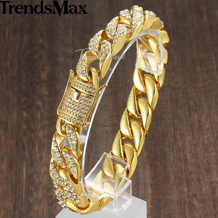 Miami Curb Cuban Chain Bracelet For Men Gold - Choose Victor