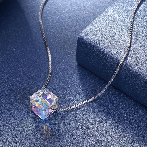 Crystals Aurora Borealis Cube Necklace - Choose Victor