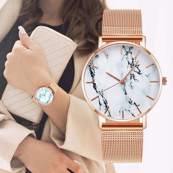 Rose Gold Mesh Band Marble Watch - Choose Victor